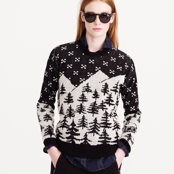 J. Crew Sweaters - J. Crew Wool Cabin Nordic Ski Tree Black White B6507 Sweater XL NWT
